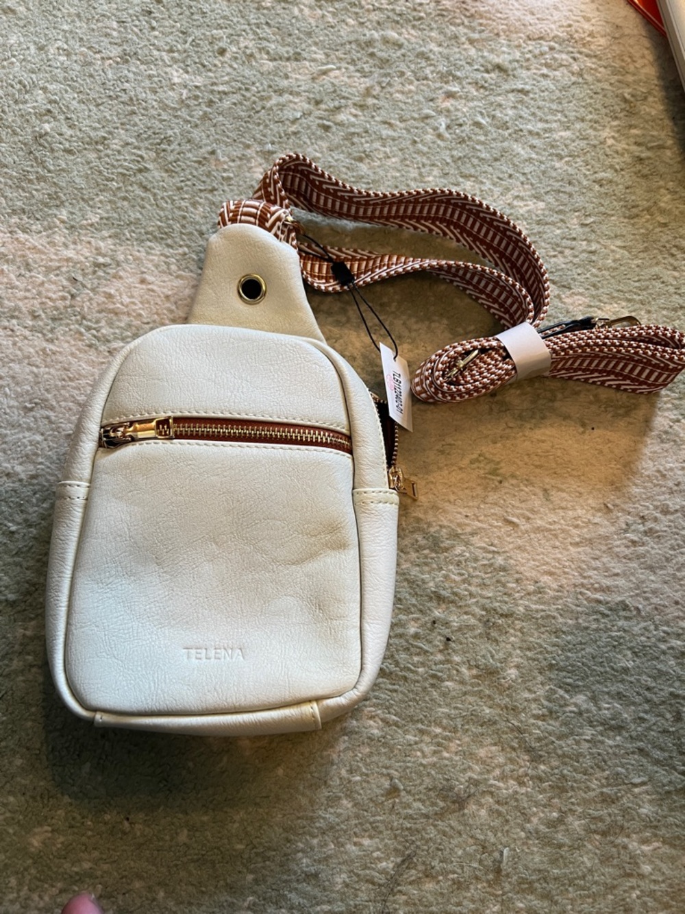 Telena Cream Crossbody Sling Bag with Striped Adjustable Strap